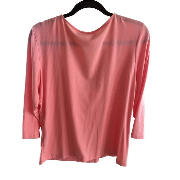 Ruby Rd Shirt Top Blouse Flower Texture Salmon Large 3/4 Sleeves Casual Comfort - Picture 2 of 8